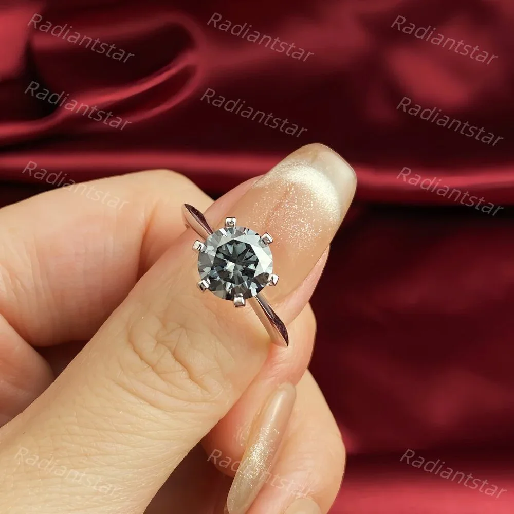 NEW Certified 2 ct. t.w. Grey Moissanite Solitaire 6 Prong Ring